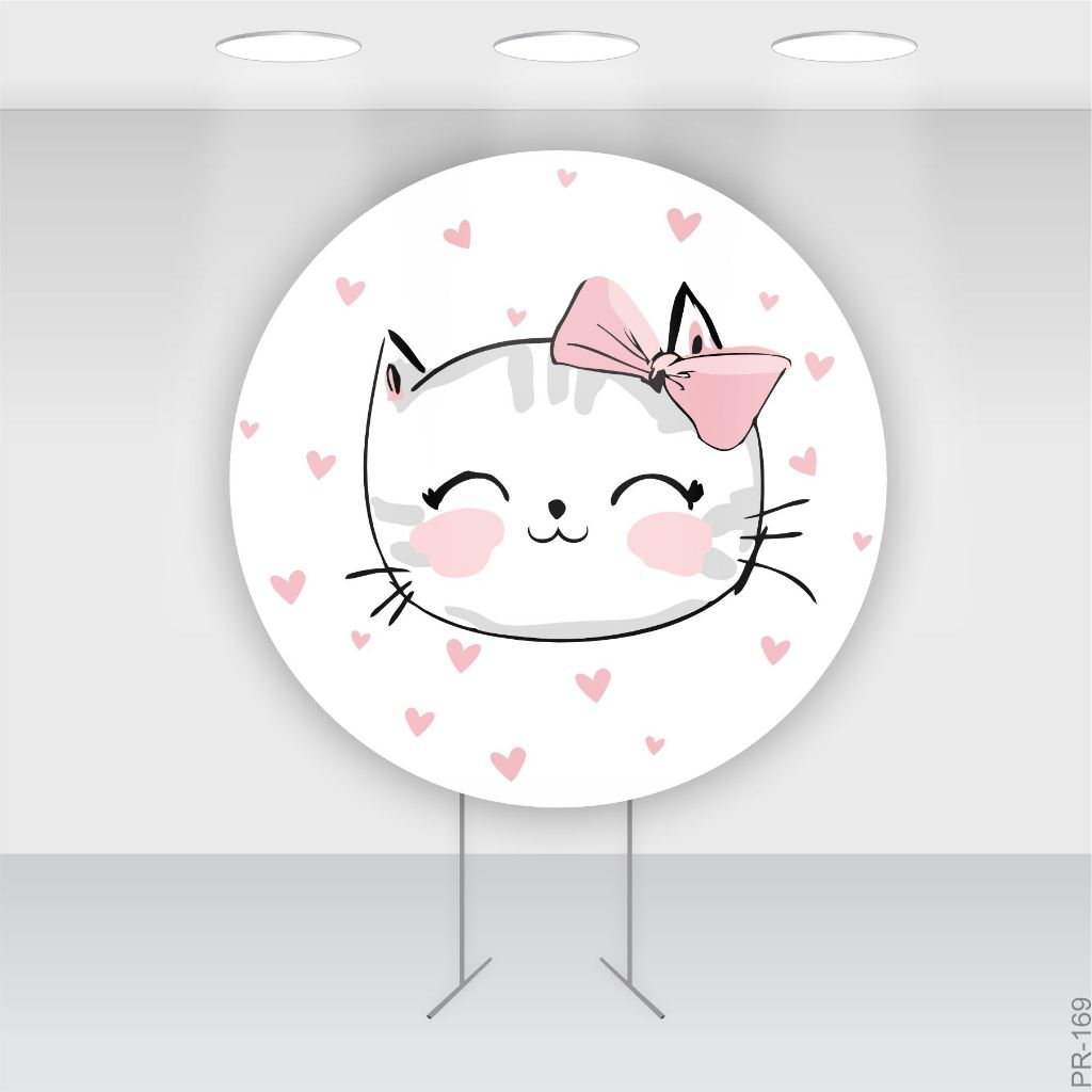 Painel Redondo Gatinha Rosa Tecido Sublimado 1,50 em Oferta na Shopee