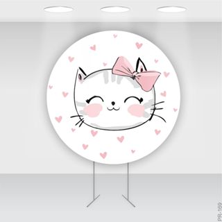 Painel Redondo Gatinha Rosa Tecido Sublimado 1,50 em Oferta na Shopee