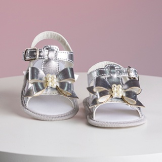 Sandália Infantil Bebê Menina Laço Prata com Pérola Leve Confortável Benne Kids Envio Já em Oferta na Shopee