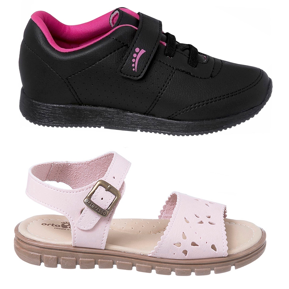 Kit Tênis + Sandália Infantil Menina Feminina Escolar Básico Barato Volta as Aulas 2 Pares de Calçados em Oferta na Shopee