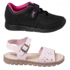 Kit Tênis + Sandália Infantil Menina Feminina Escolar Básico Barato Volta as Aulas 2 Pares de Calçados