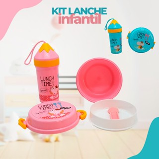 Kit Refeição Infantil Pote Com Trava + Garrafinha Copo Com Tampa Lunch Time