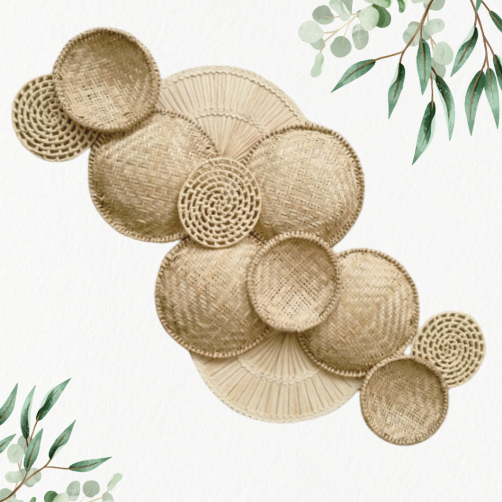 Decoração De Parede Boho Composição Cestos Palha Cacto