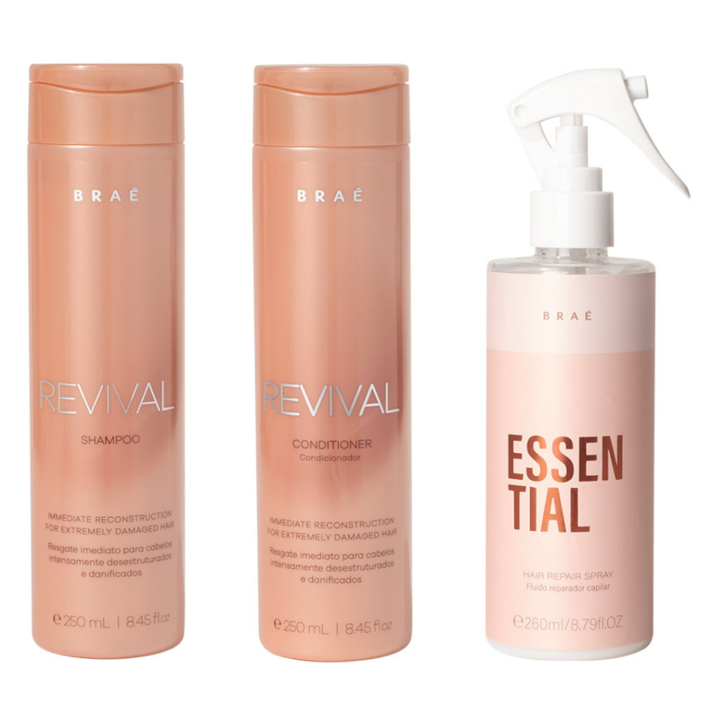 Kit Braé Revival Shampoo 250ml + Condicionador 250ml + Fluido Essential 260ml