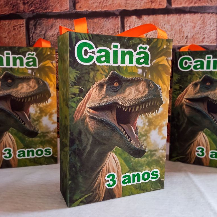 Pegue e Monte Sacolinha Dinossauro Rex Lembrancinha Personalizada para Festa Aniversário Infantil