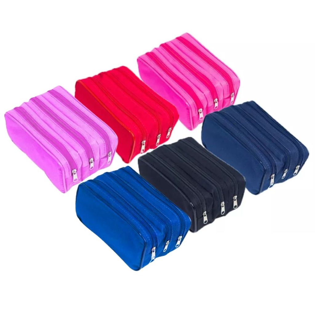 Estojo Triplo Liso Escolar Grande C/ Borda Varias Cores Juvenil - JKF em Oferta na Shopee