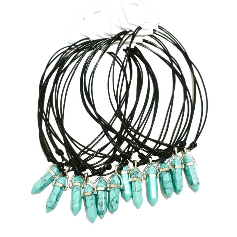 colar pedra turquesa verde kit 12 unidades moda unissex cordão com regulagem obelisco