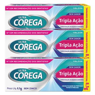 Combo 3 - Fixador de Dentadura Ultra Corega Tripla ação - Creme - 8,5g cada