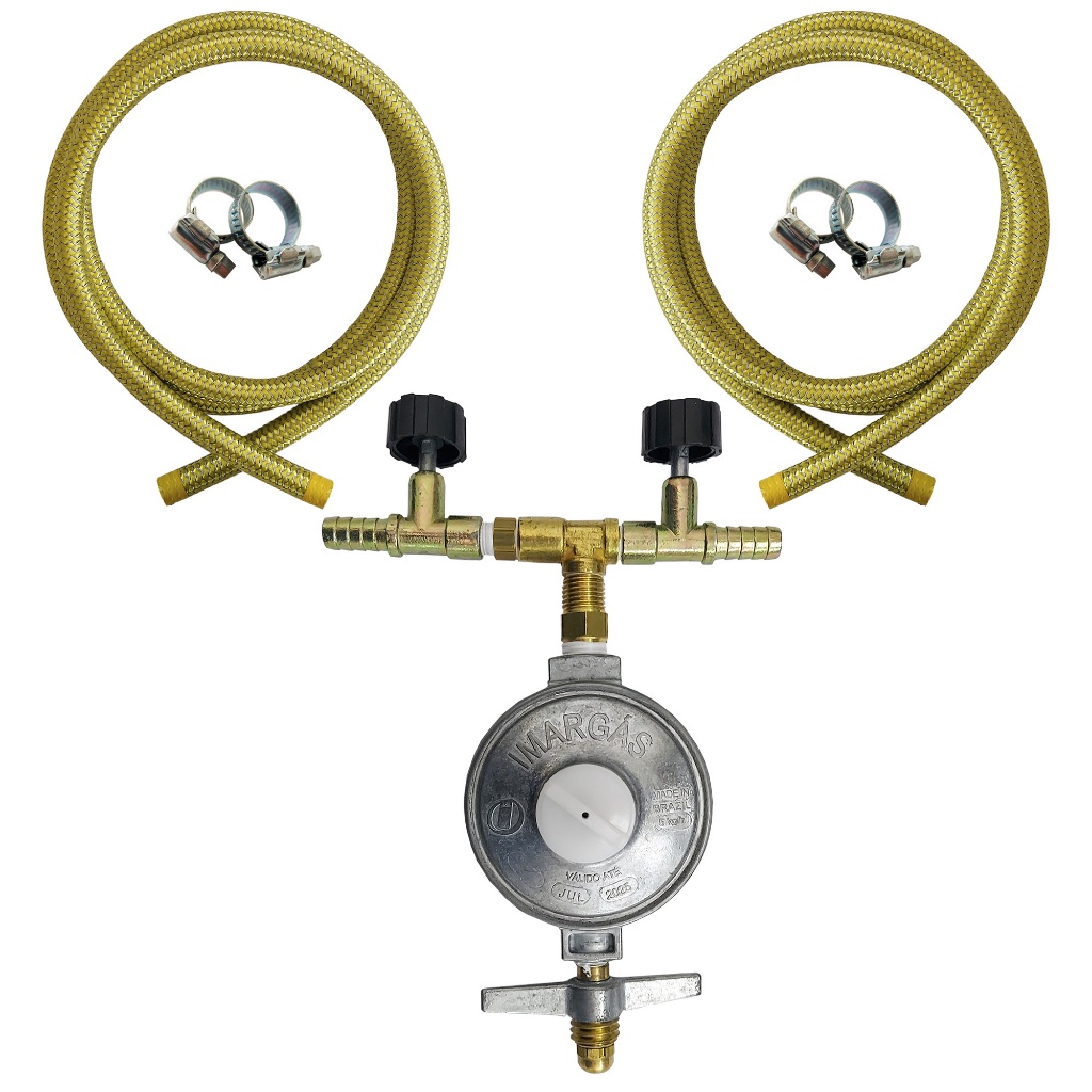 Kit duplo para Cooktop e Forno mangueira de gas botijão P13 com Regulador 5kg e registro