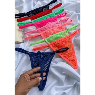 Kit 3 Tangas Sensual Calcinha Feminina Fio Dental Laço Neon Com Regulagem
