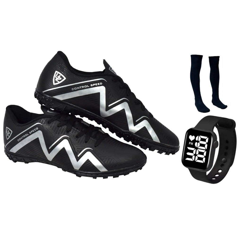 Chuteira Society Nova Adulto Infantil 1000 Campo Sintético Confortável Sola Costurado Meião Relógio