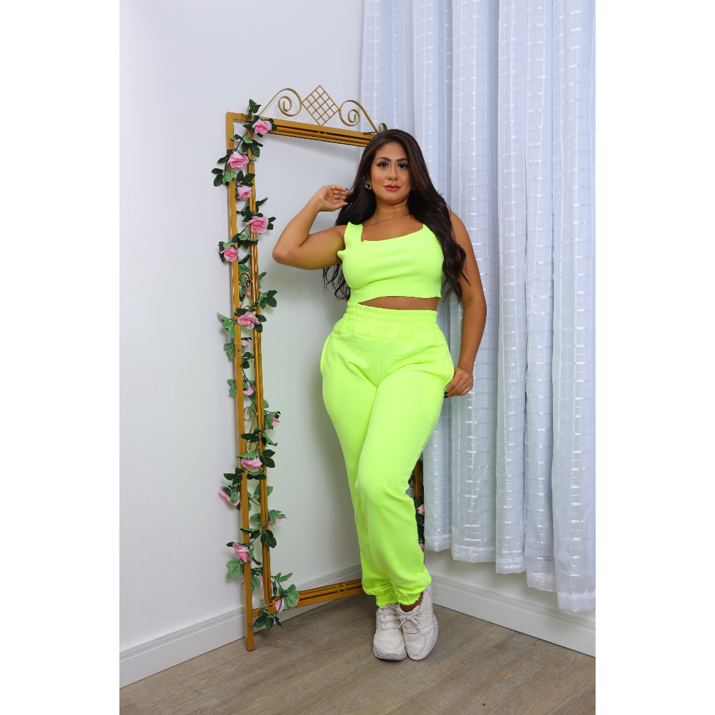 Conjunto Calça Jogger cos alto Cropped em Ribana Modelo Novo Lançamento 2024.ref 02