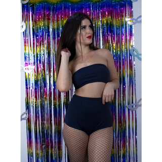 Conjunto Hot Pants Carnaval 2024 Cintura Alta Top faixa com entrada para bojo com forro em Oferta na Shopee