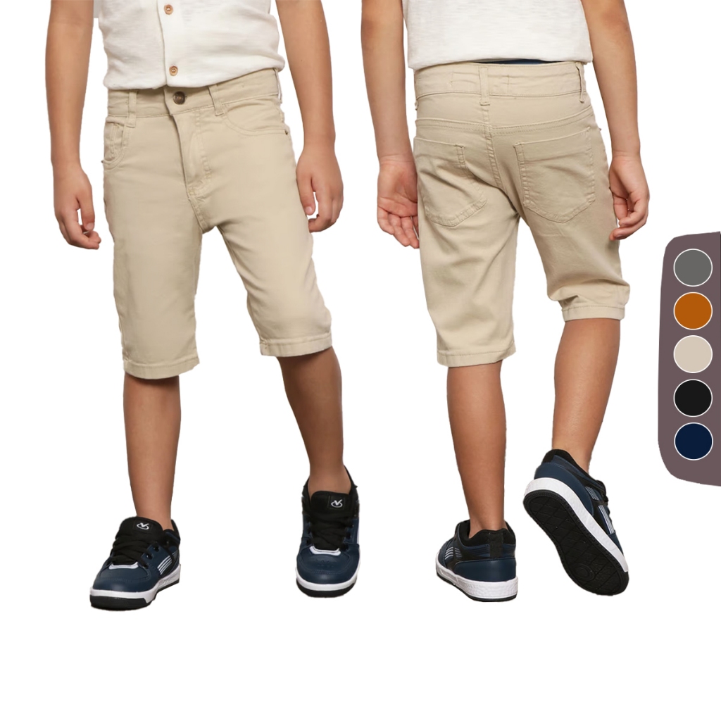 Bermuda Infantil Juvenil Sarja Brim Short Jeans Ajustável em Oferta na Shopee