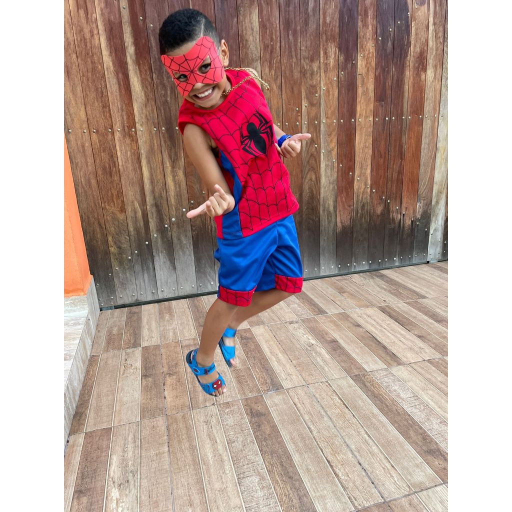Homem Aranha Infantil Heroi Marvel Conjunto Kit Bermuda + Camiseta + Mascara