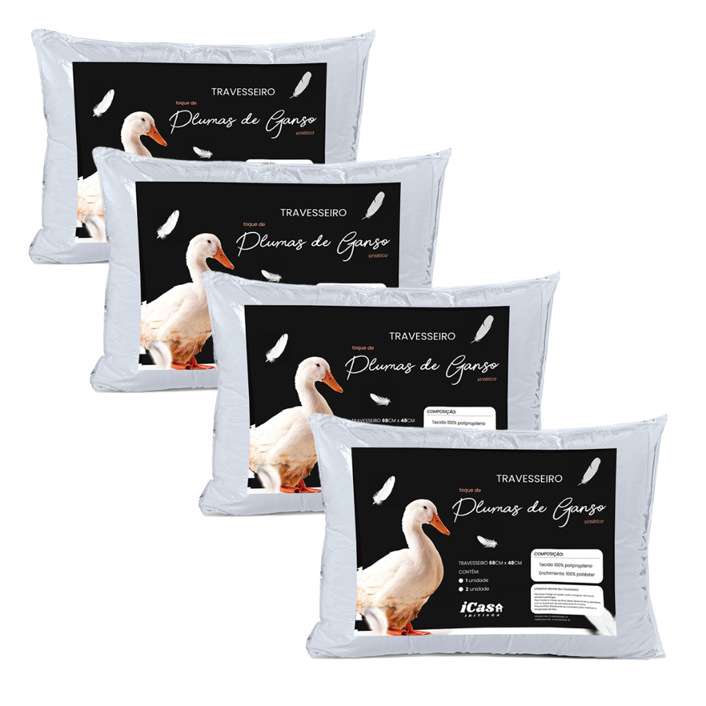 Kit 4 Travesseiro Pluma de Ganso Toque Macio Confortavel