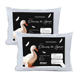 Kit Travesseiro Pluma e Penas de Ganso Confortavel Toque Macio Anticaro Sintético