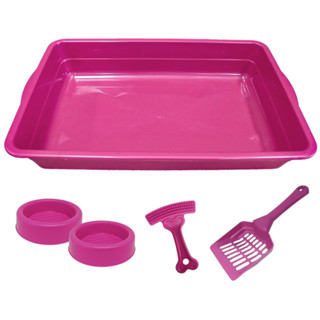 Kit Caixa de Areia para Gatos Bandeja Comedouro e Pá Higiênica Pet Mais Rastelo