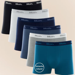 Kit Com 6 Cuecas Boxer Box Básica Kids Mash Infantil Juvenil Em Algodão