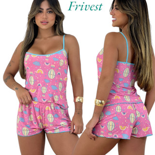 Baby Doll Alice Pijama Luxo Conforto Liganete Estampado Roupa de Dormir Shotdoll Lingerie Feminina