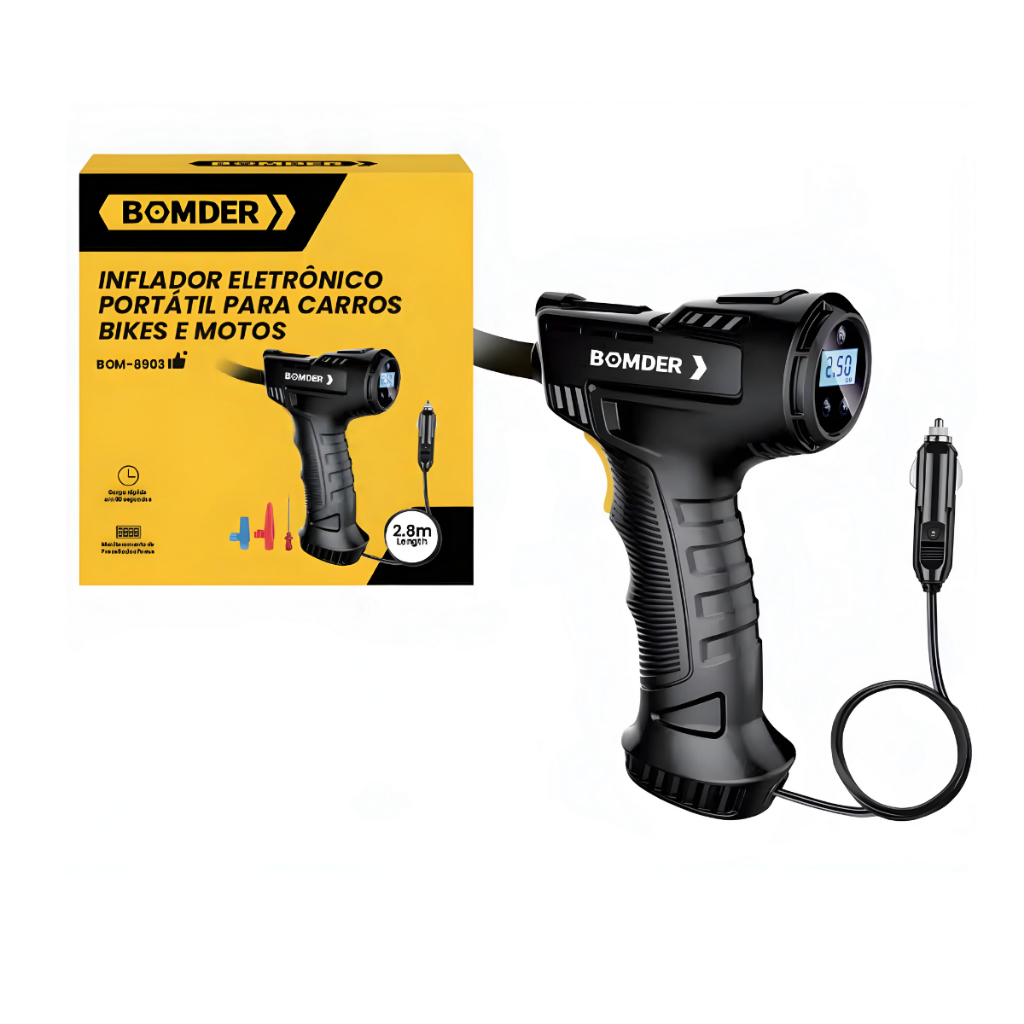 Mini Compressor Inflador Eletrônico Portátil Calibrador Digital Bomba Ar Para Pneu Carro Bike Moto Com Lanterna em Oferta na Shopee