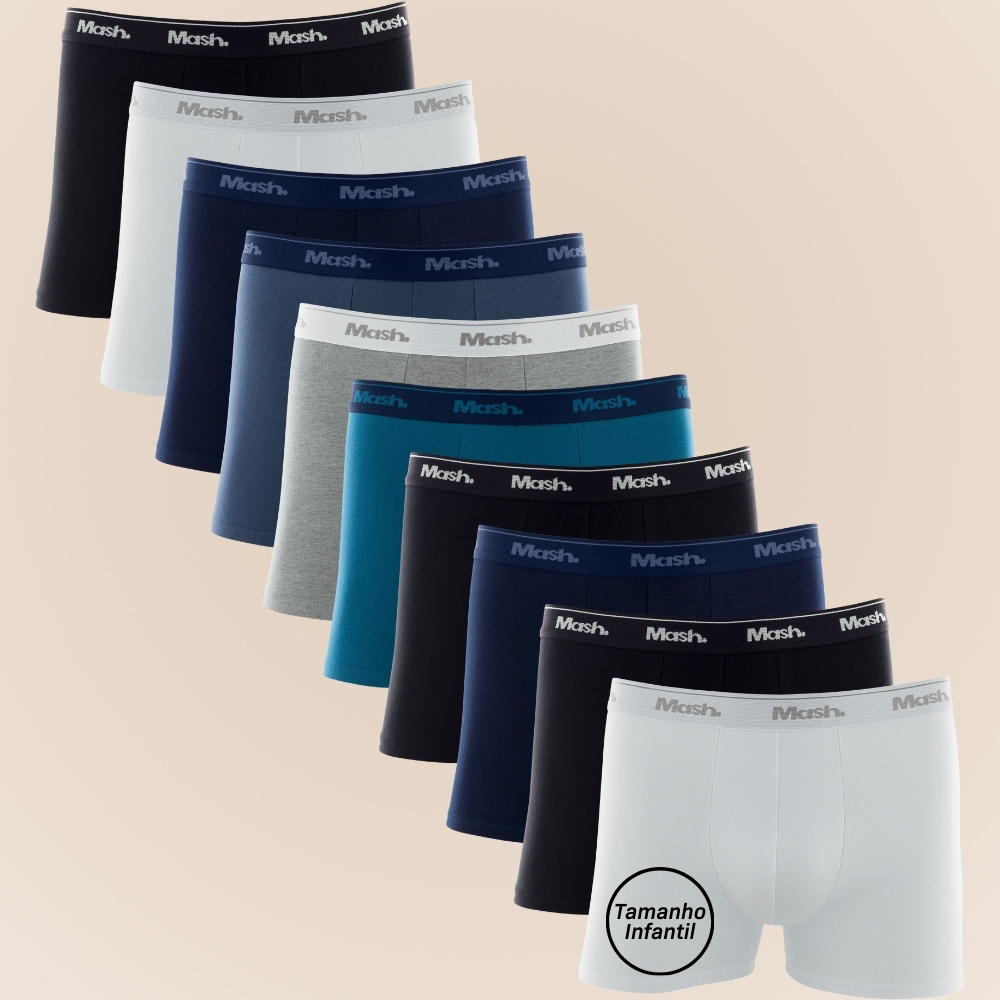 Kit Com 10 Cuecas Boxer Box Básica Kids Mash Infantil Juvenil Em Algodão em Oferta na Shopee