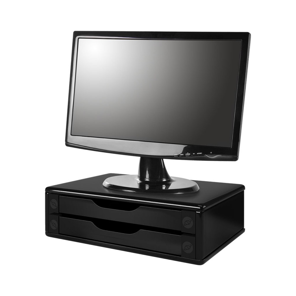 Suporte Para Monitor De Mesa Em Mdf Black Piano Com 2 Gavetas Black Piano Souza Madeira C/Nfe