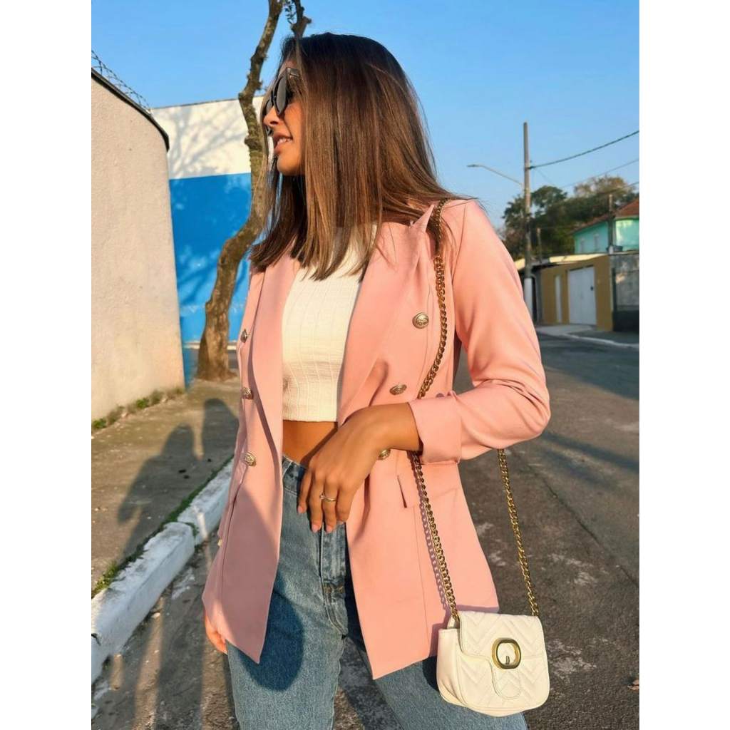 Blazer Feminino Alfaiataria botão Comprido Longo com bortao Envio Super Rápido!