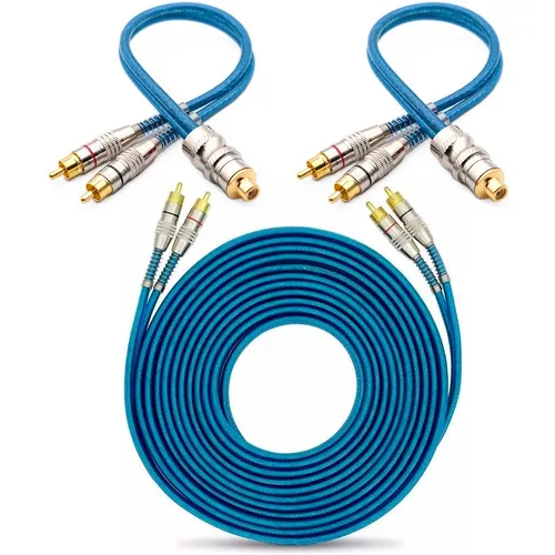 Kit 1 Cabo Rca 5 M + 2 Y Dupla Blindagem Cobre Azul Som Cabo Rca Blindado Banhado Cobre