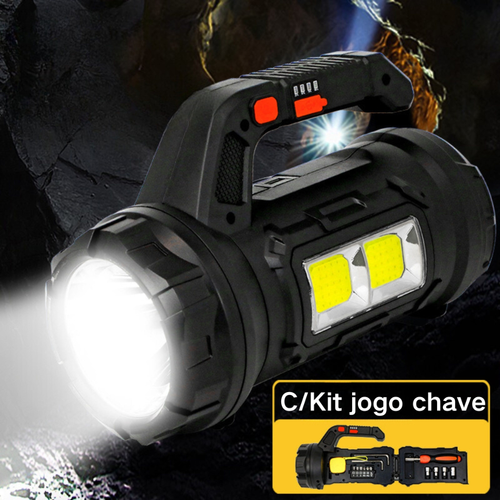 Lanterna T6 Forte Portátil Recarregável Multifuncional Com Ferramentas Jogo Chaves Embutida Luminária Emergencia