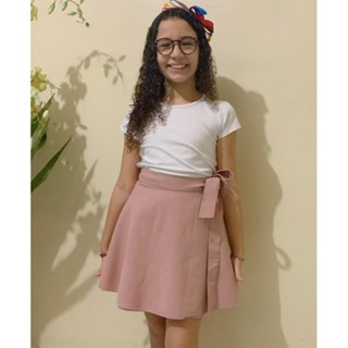 Saia Envelope Juvenil Cintura Alta Feminina Midi Infantil