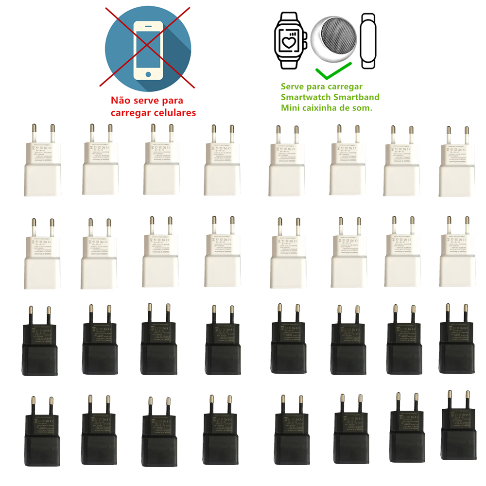 Kit 50 / 100 Carregador Tomada Plug Adaptador Fonte Usb 5v Bivolt P/ Smartwatch Smartband