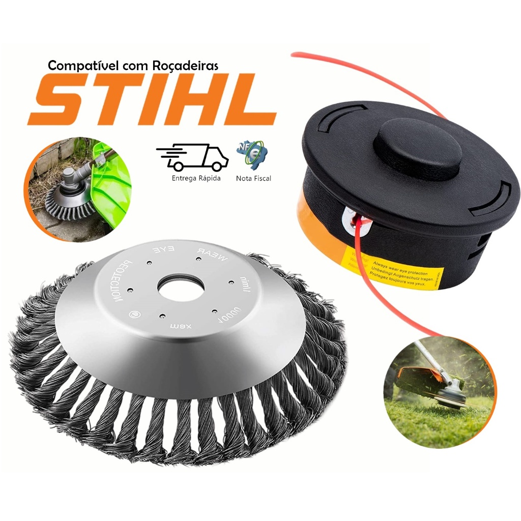 Kit Carretel De Nylon Automático + Escova De Aço Para Roçadeira Stihl  FS160 / FS220 / FS280 / FS290