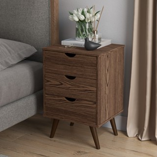 Mesa De Cabeceira Retrô Para Quarto Pés Palito Grécia Plus 3 Gavetas - Canela