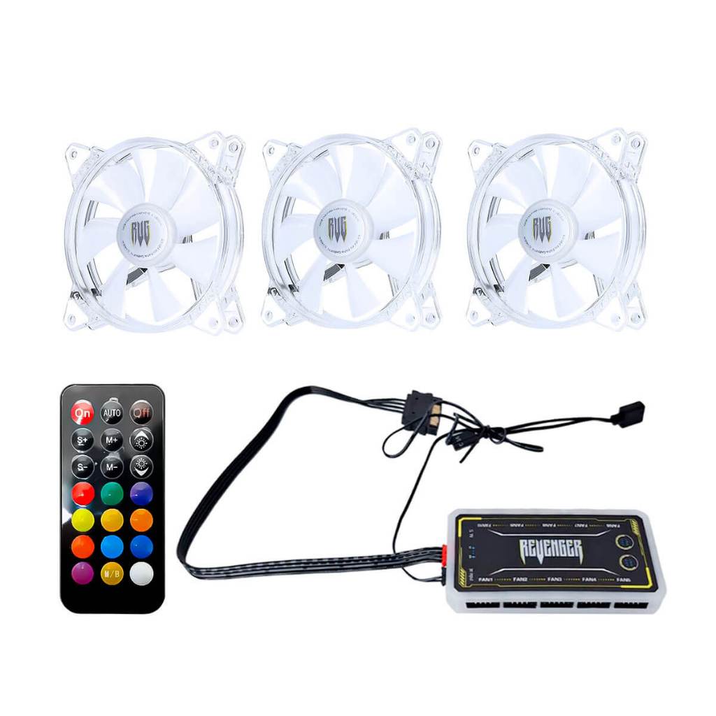 Kit 3 Fan RGB Cooler para Gabinete com Controle Remoto e Hub Controlador Marca Revenger Modelo G-VR334K