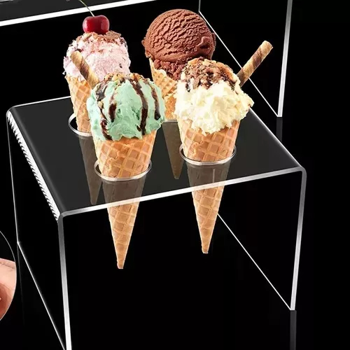 Suporte Temaki Pizza Cone Sorvete Em Acrílico - 4 Cones