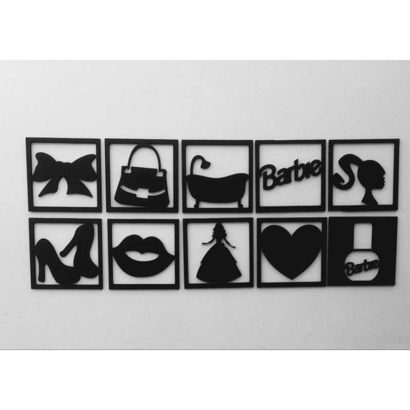 Kit 10 Mini Quadros Vazados Barbie Menina 10x10cm em Mdf 3mm Decoração Quarto promoção