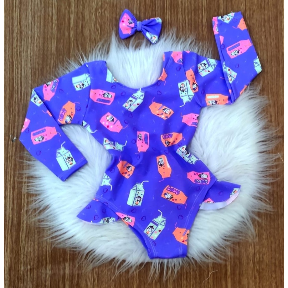 KIT 2 Maiô manga longa menina estampado peplum moda infantil