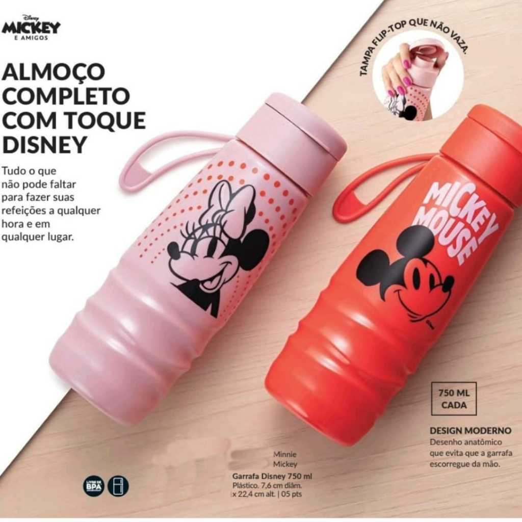 Garrafa De Água Mickey ou Minnie Disney Infantil 750ml Squeeze