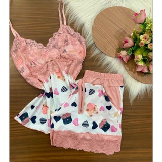 Pijamas estampados de bolsinho, moda feminina, baby doll (CONSULTE DISPONIBILIDADE PELO CHAT ANTES DA COMPRA)