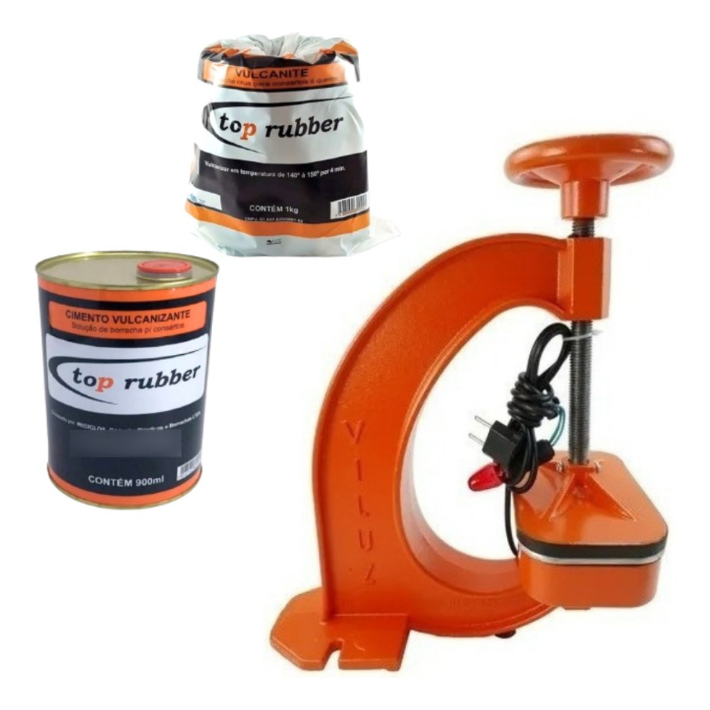 Máquina Para Vulcanizar Câmara De Ar Viluz + Kit Vulcanite Vipal Rolo 1kg E Cola Preta Vulk Lata 900ml TOP RUBBER