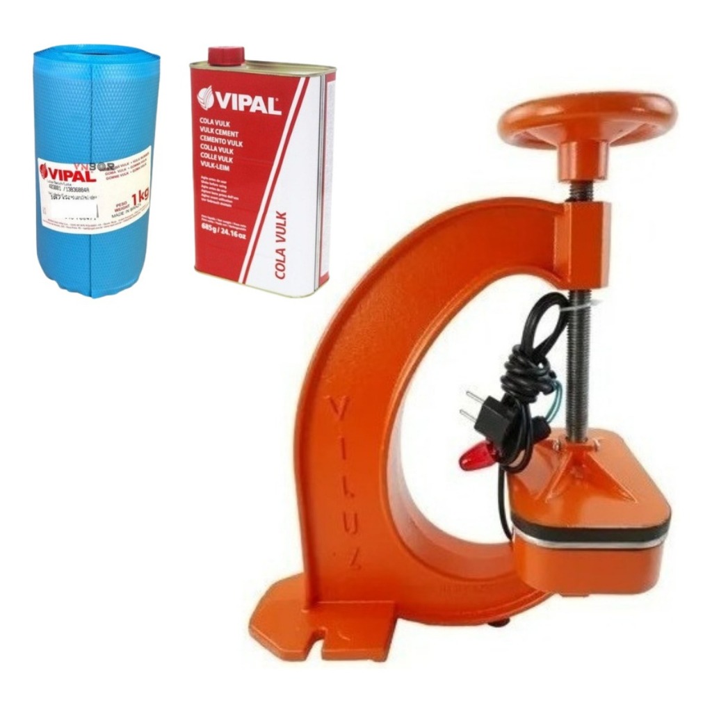 Máquina De Remendar Camara De Ar Viluz + Kit Cola Quente 900ml E Vulcanite Vipal em Oferta na Shopee
