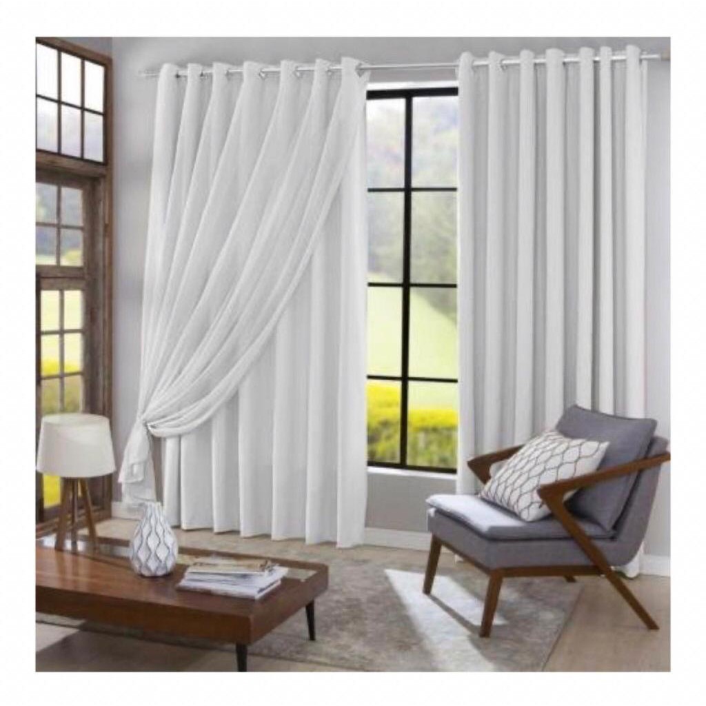 Cortina MADRI LUXO 3,00 x 2,50 c/ VOIL Branco - Decoração Quarto, Sala, Escritório, Janela em Oferta na Shopee