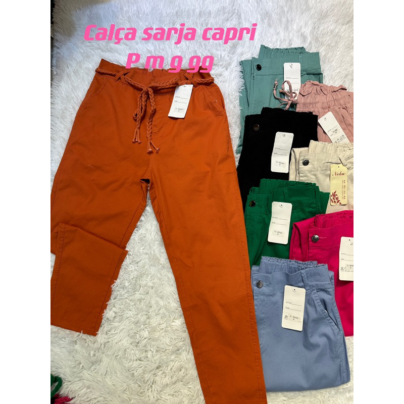 calça capri sarja com elastano com cinto 924#