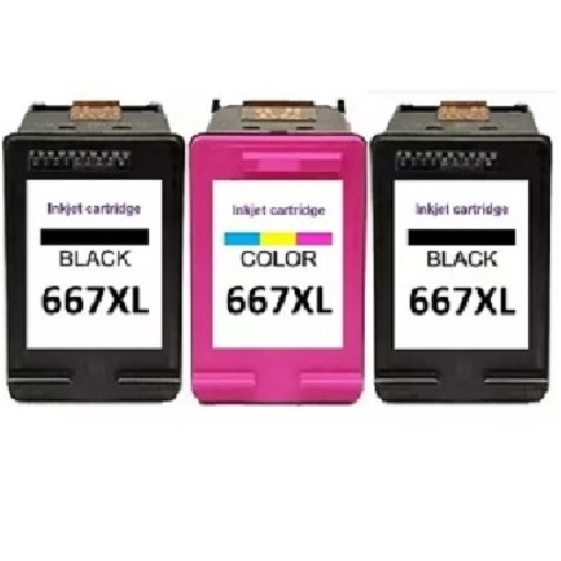 Kit cartucho jato de tinta  667 2 preto e 1 color 667xl compatível 1275 2374 2376 2776 2774 6475 6476