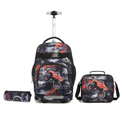 Kit Escolar Mochila De Rodinhas Estojo Lancheira Preto Verde Menino