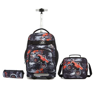 Kit Escolar Mochila De Rodinhas Estojo Lancheira Preto Verde Menino