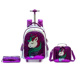 Kit Escolar Mochila De Rodinhas Estojo Lancheira Térmica Menina
