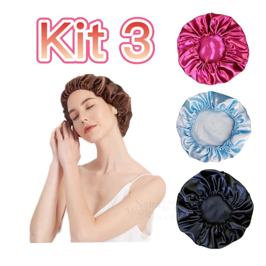 Kit 3 unidades Touca de Cetim Antifrizz TAM unico em Oferta na Shopee