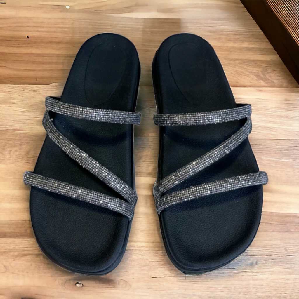 Papete Birken Feminina de Manta Strass Sandalia Rasteirinha Glitter Queridinha do Brasil Luxo Tendencia